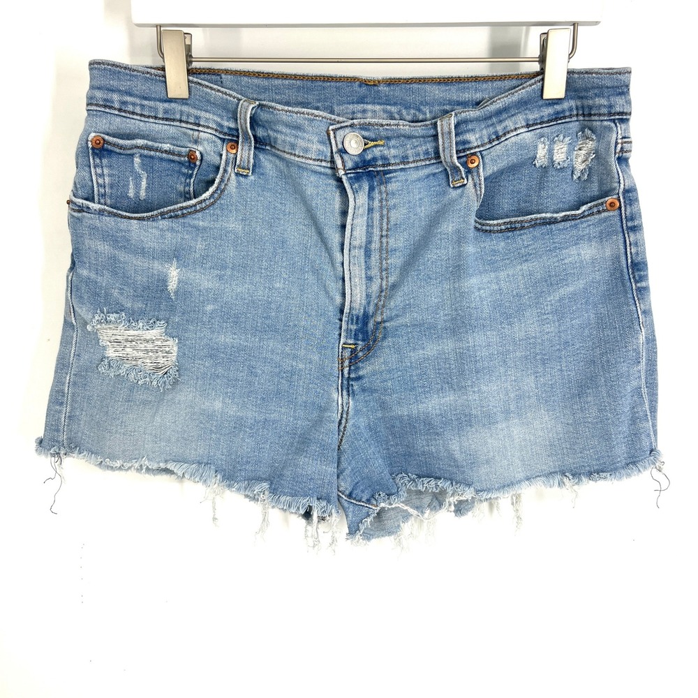 Levis 501 Mid Thigh Shorts Light Wash Distressed Cut Off Denim Blue W33